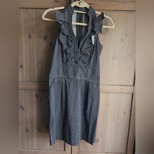 Express Black and White Ruffle Midi Dress